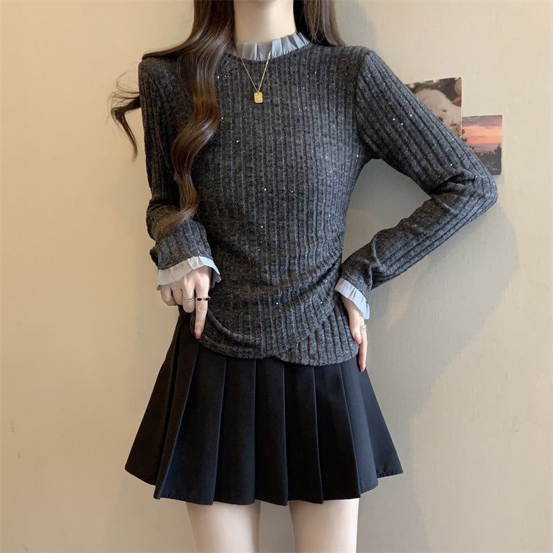 Damen Eleganter Feinstrickpullover mit dekorativem Kragen Drune