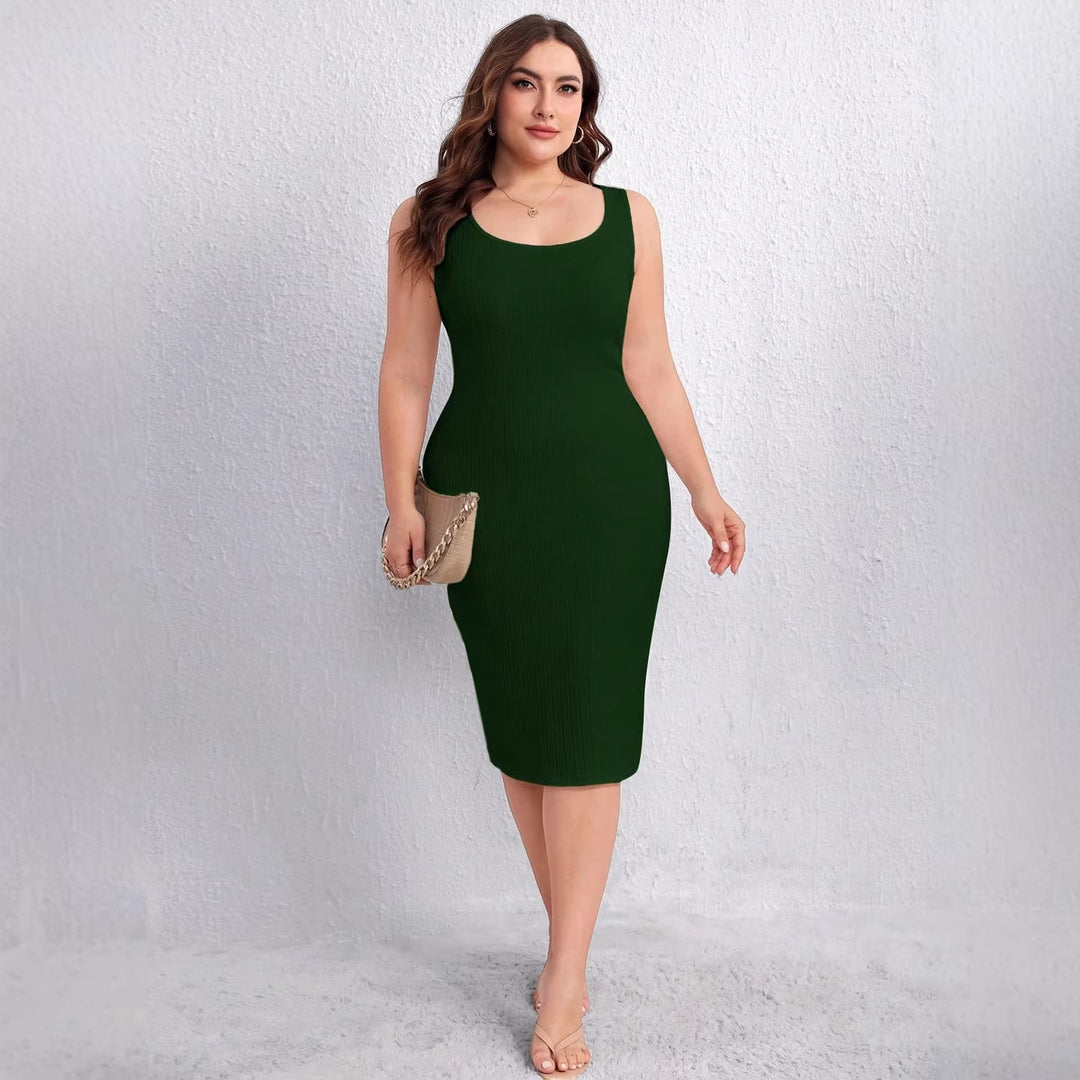 Damen figurbetontes Midi-Kleid mit geschmeidiger Rippstruktur und elegantem Rundhalsausschnitt Drune