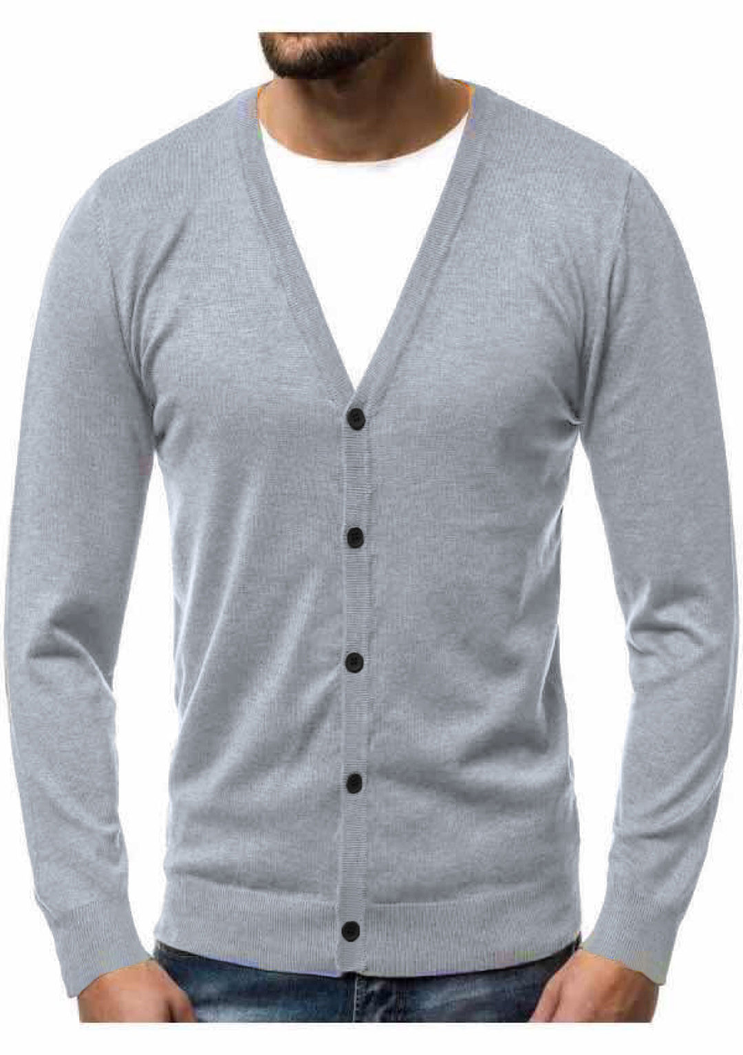 Herren nan Feinstrick-Cardigan mit V-Ausschnitt, schmaler Passform und durchgehender Knopfleiste Drune