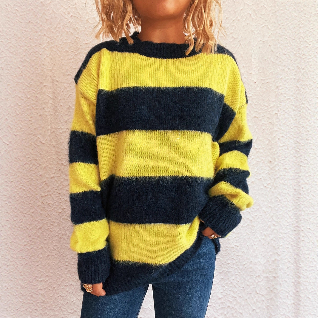 Damen lässiger Streifenpullover im Oversized-Schnitt Drune