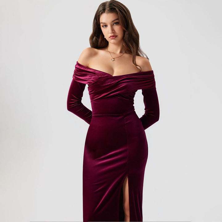 Damen Luxuriöses Abendkleid mit schulterfreiem Design und seitlichem Schlitz Drune