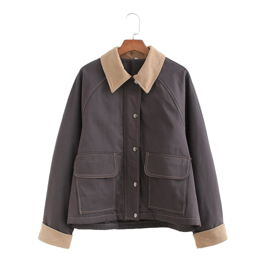Damen lässige Übergangsjacke mit stylishem Cordkragen und praktischen Taschen Drune