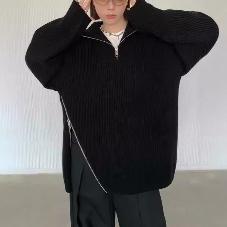 Damen lässiger Strickpullover mit einem hohen Kragen und seitlichem Reißverschluss Drune
