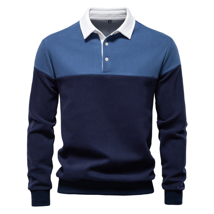 Herren nan sportlich-elegantes Langarm-Polo im Rugby-Stil mit kontrastierendem Kragen und breitem Brustpaneel Drune