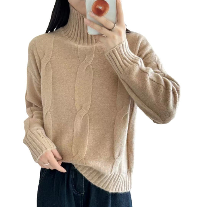 Damen Strickpullover mit hohem Kragen und Zopfmuster Drune