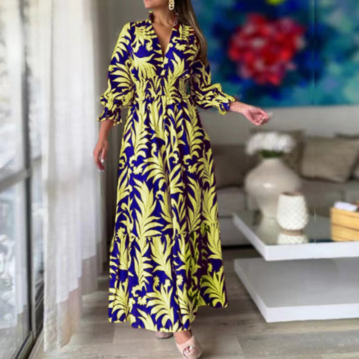Damen Maxikleid mit floralem Design und voluminösen Ärmeln Drune