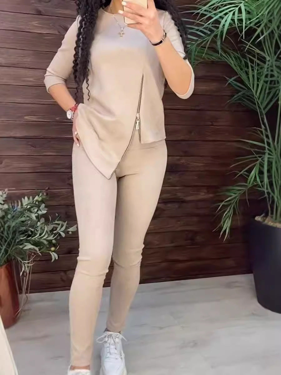 Damen modisches Velours-Loungewear-Set mit Reißverschluss Drune