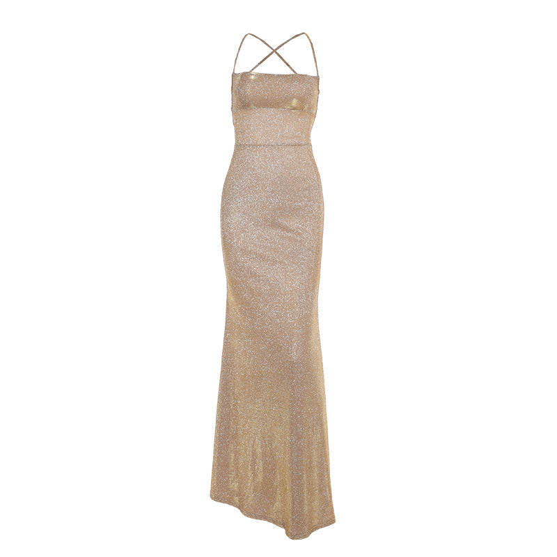 Damen Glitzerndes Kleid mit schmalem Schnitt und verführerischem Rückenausschnitt Drune