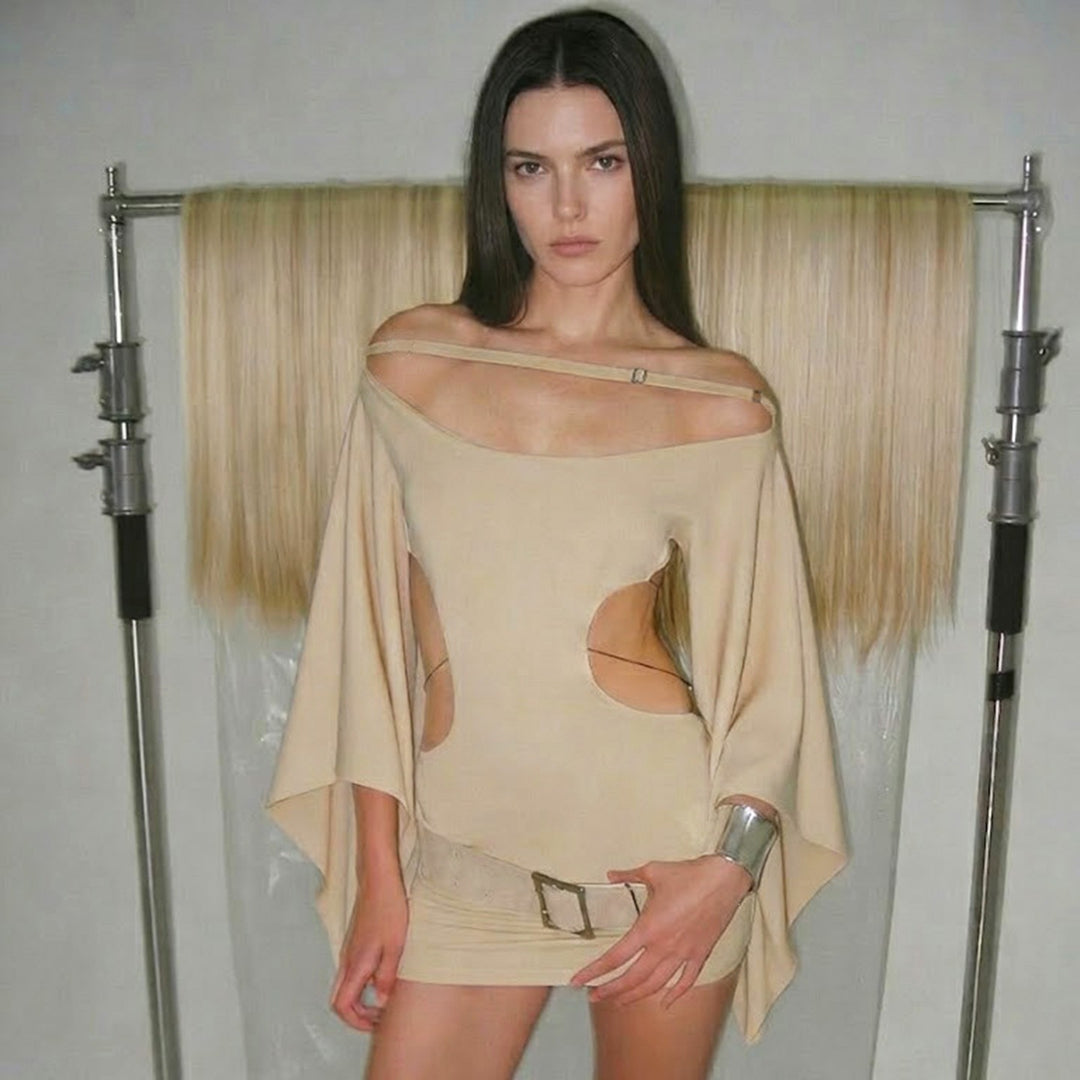Damen elegantes Oversized Kleid mit transparenten Einschnitten und modernem Design Drune