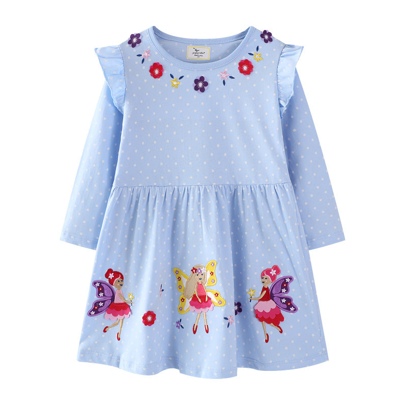 Mädchen Langarmkleid mit fröhlichen Feen-Applikationen Drune