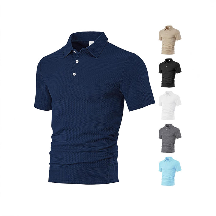 Herren nan körperbetontes Kurzarm-Polo aus elastischem Jacquardstrick mit Hemdkragen Drune