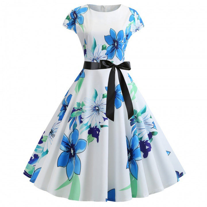 Damen Swingkleid mit floralen Mustern und elegantem Taillengürtel Drune