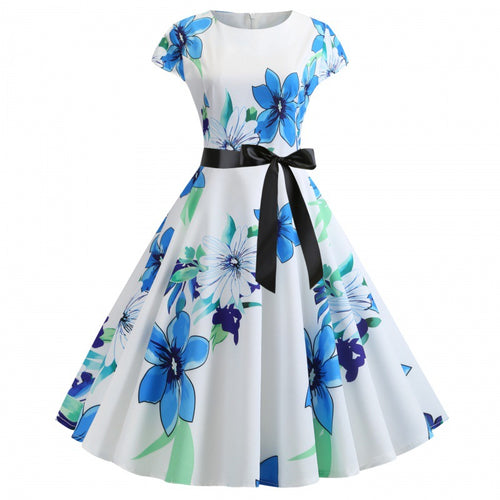 Damen Swingkleid mit floralen Mustern und elegantem Taillengürtel Drune