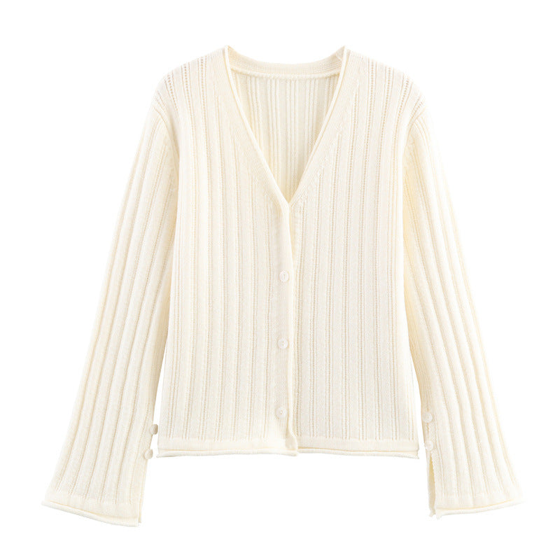 Damen Rippstrickjacke mit V-Ausschnitt und Knopfverschluss Drune