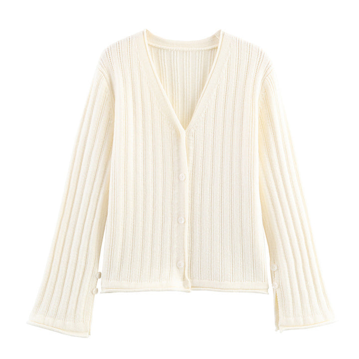 Damen Rippstrickjacke mit V-Ausschnitt und Knopfverschluss Drune