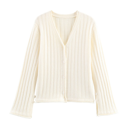Damen Rippstrickjacke mit V-Ausschnitt und Knopfverschluss Drune