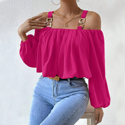 Damen Off-Shoulder Bluse mit dekorativen Trägern und eleganter Raffung Drune