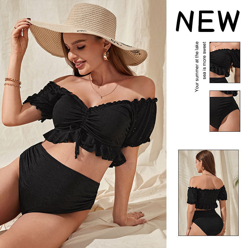 Damen Hoch tailliertes Bikini-Set mit Rüschen und elastischem Material Drune