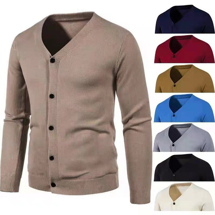 Herren stilvolle Strickjacke mit tiefem V-Ausschnitt und Knopfleiste Drune