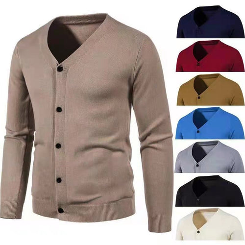 Herren stilvolle Strickjacke mit tiefem V-Ausschnitt und Knopfleiste Drune
