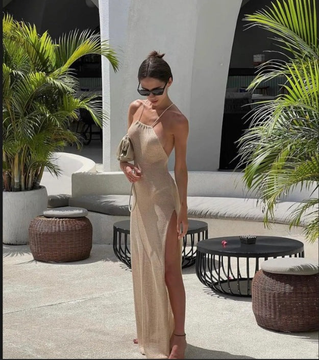 Damen Elegantes Maxikleid mit schickem Schlitz und feinem Stoff Drune