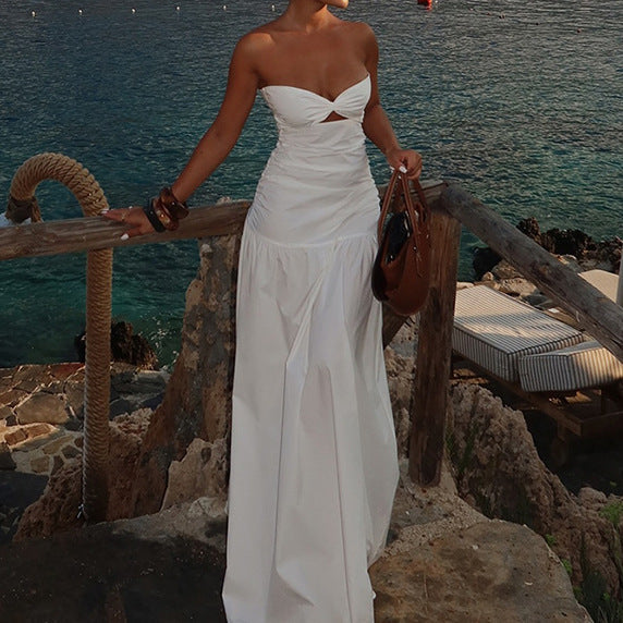 Damen Trägerloses Maxi Kleid mit dekorativem Cut-Out und elegantem Faltenwurf Drune