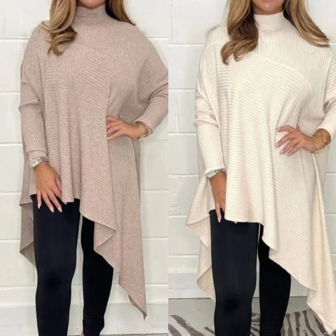 Damen asymmetrisches Strickoberteil mit hohem Kragen und modernem Schnitt Drune