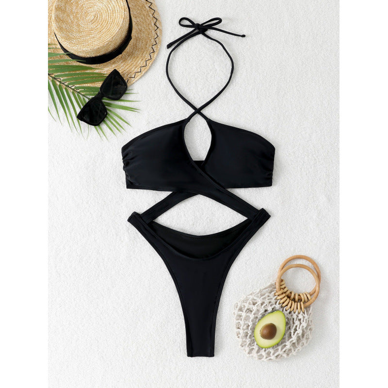 Damen Glänzender Triangel-Bikini mit raffiniertem Wickeldesign Drune