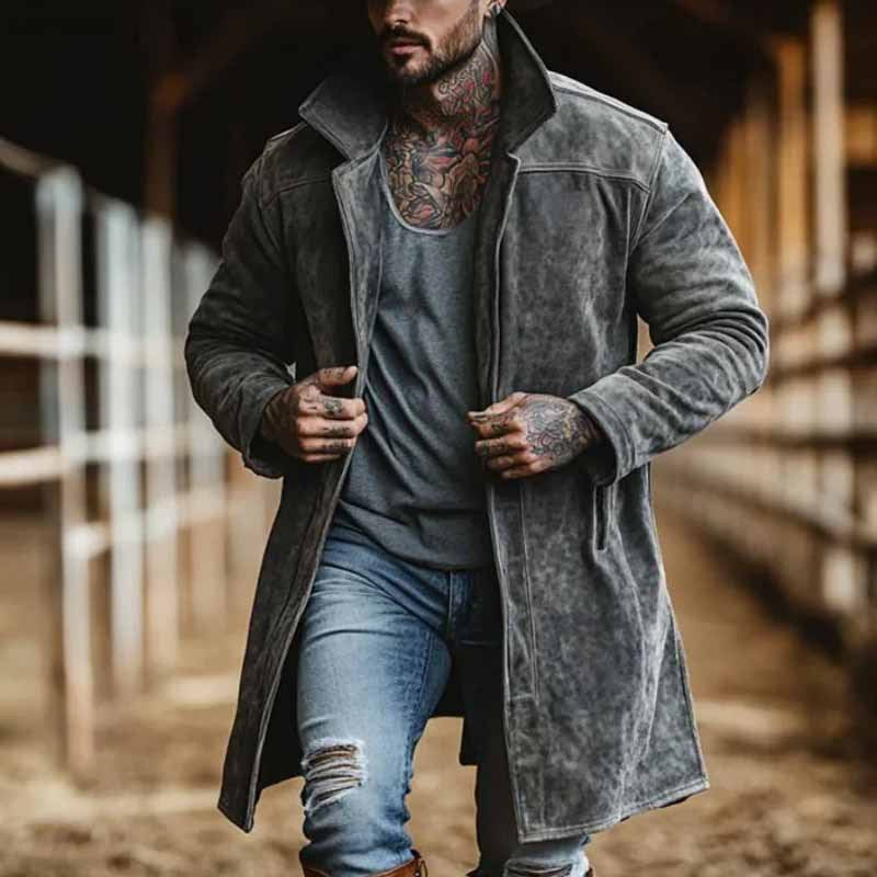 Herren modischer Langmantel aus weichem Wildleder Drune