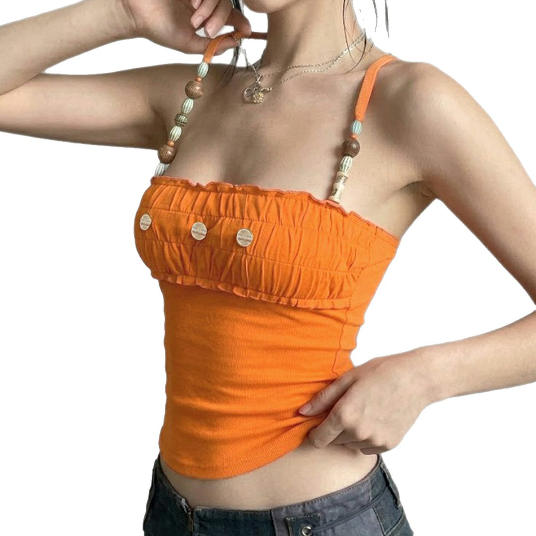 Damen Top mit dekorativen Rüschen und einzigartigen Trägerdetails Drune