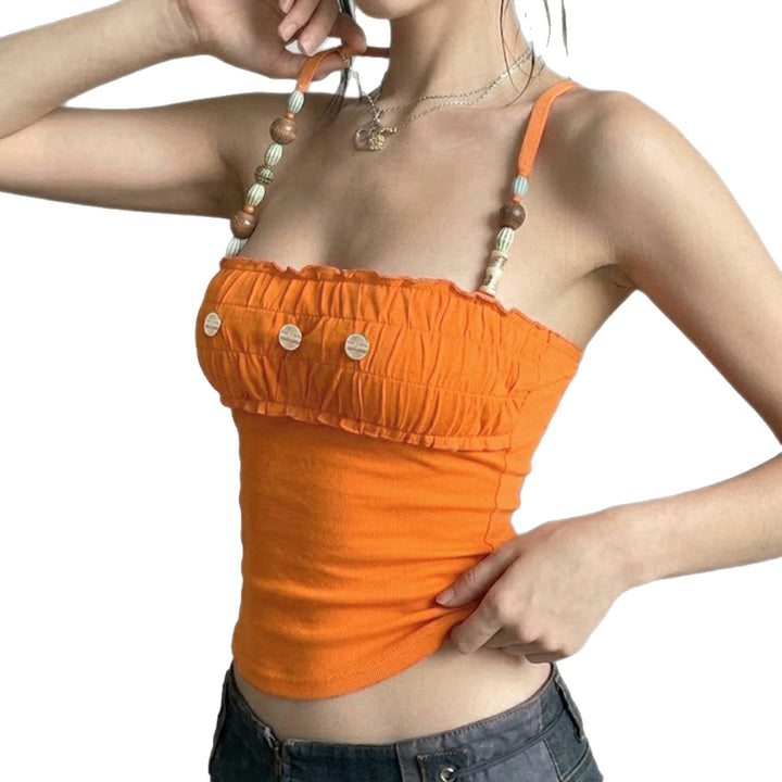 Damen Top mit dekorativen Rüschen und einzigartigen Trägerdetails Drune