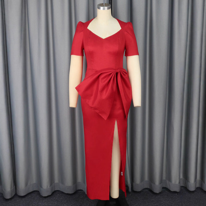 Damen Maxikleid mit eleganter Drapierung und voluminösem Rock Drune