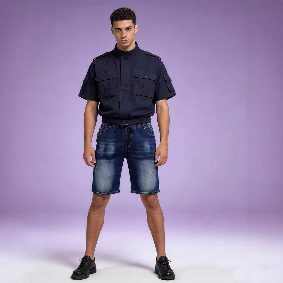 Herren bequeme Denim-Shorts mit elastischem Bund und lässigem Design Drune