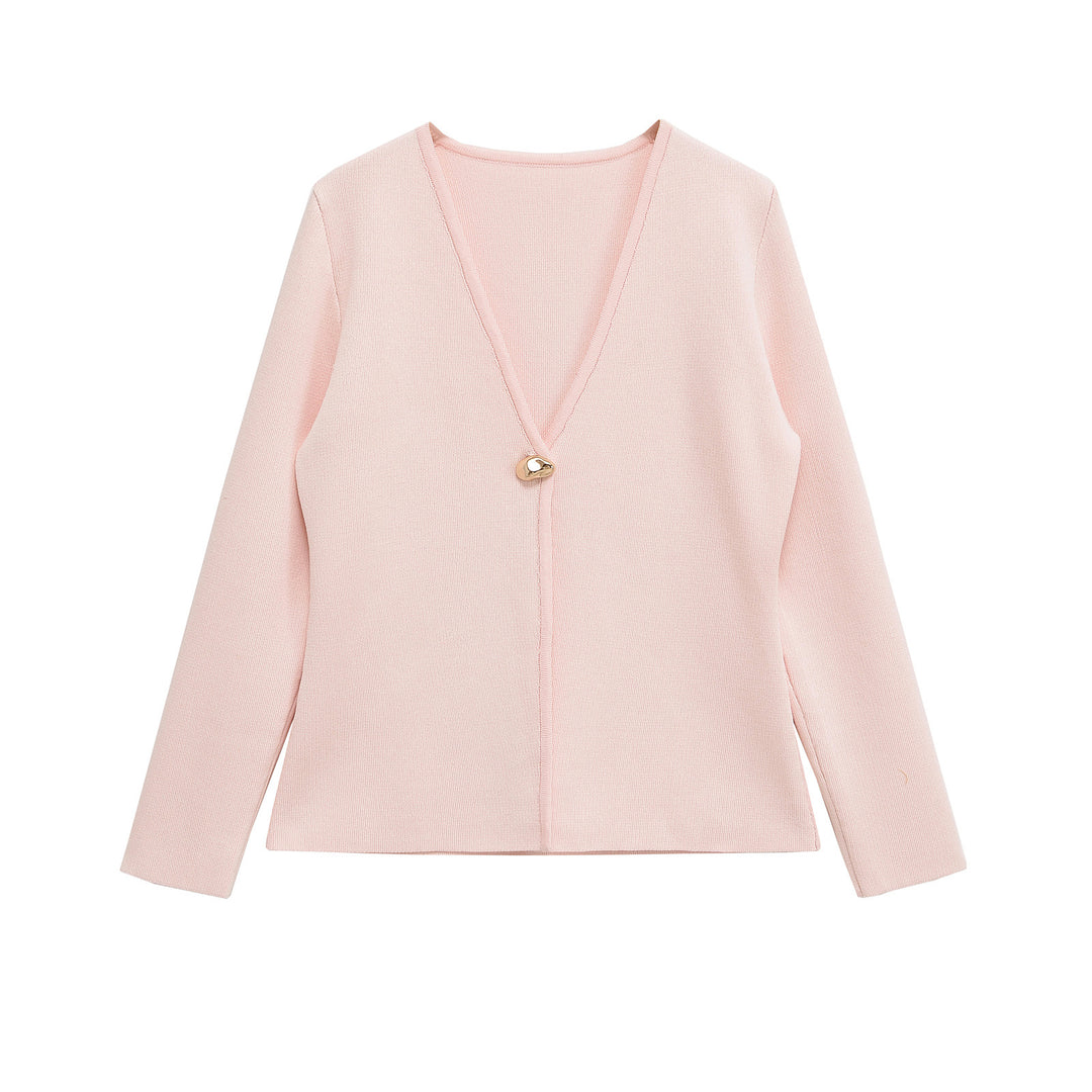 Damen lässiger V-Ausschnitt Cardigan mit dekorativem Knopf Drune