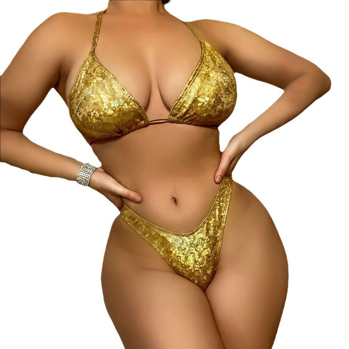 Damen Funkelnder Triangel-Bikini mit hohem Bund Drune