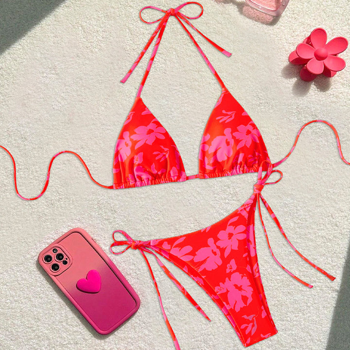 Damen Triangel-Bikini mit floralem Design und verstellbaren Bändern Drune
