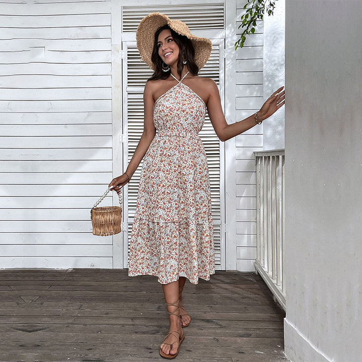 Damen Sommerliches Maxikleid mit floralem Design und hochgeschlossenem Schnitt Drune