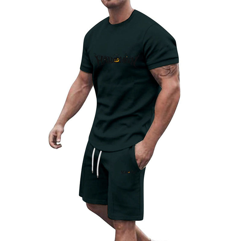 Herren lässiges Halloween-Set mit T-Shirt und Shorts Drune