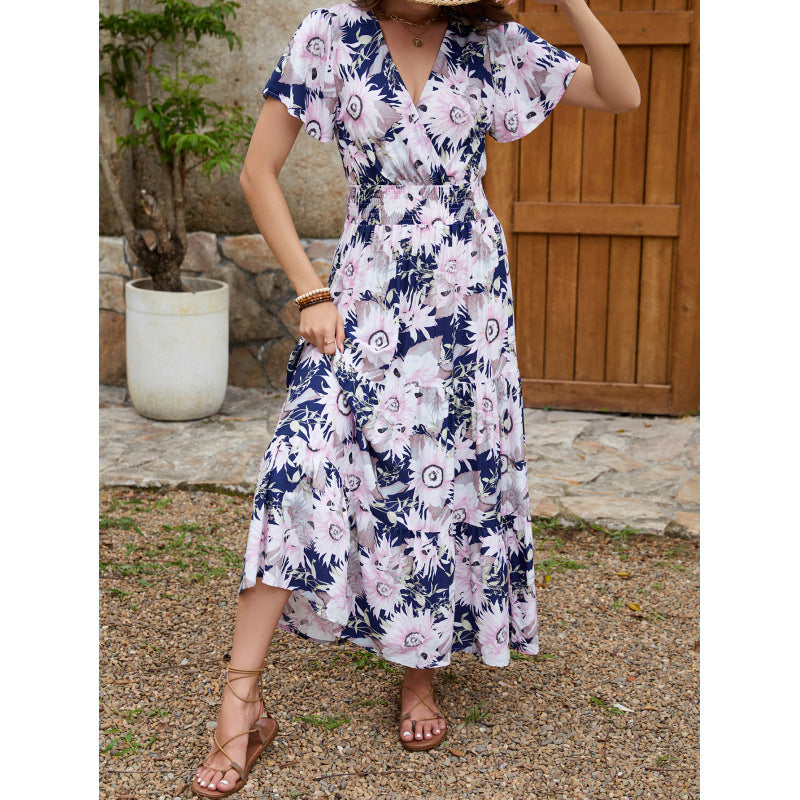 Damen Maxikleid mit geschlitztem Saum und floralem Design Drune