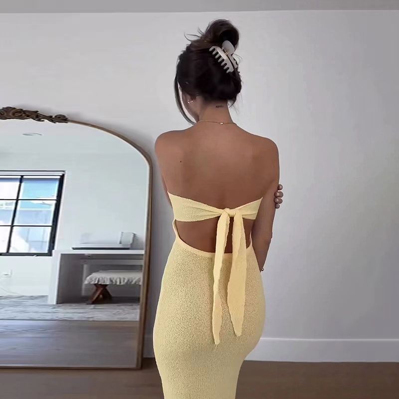 Damen Maxikleid mit elegantem Bandeau-Ausschnitt und minimalistischer Silhouette Drune