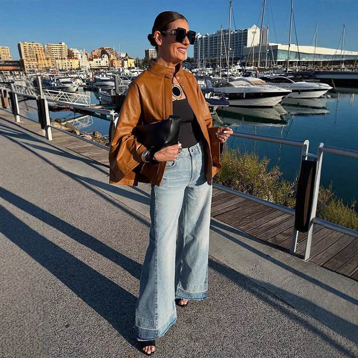 Damen Kunstlederjacke mit schickem Kapuzen-Design Drune