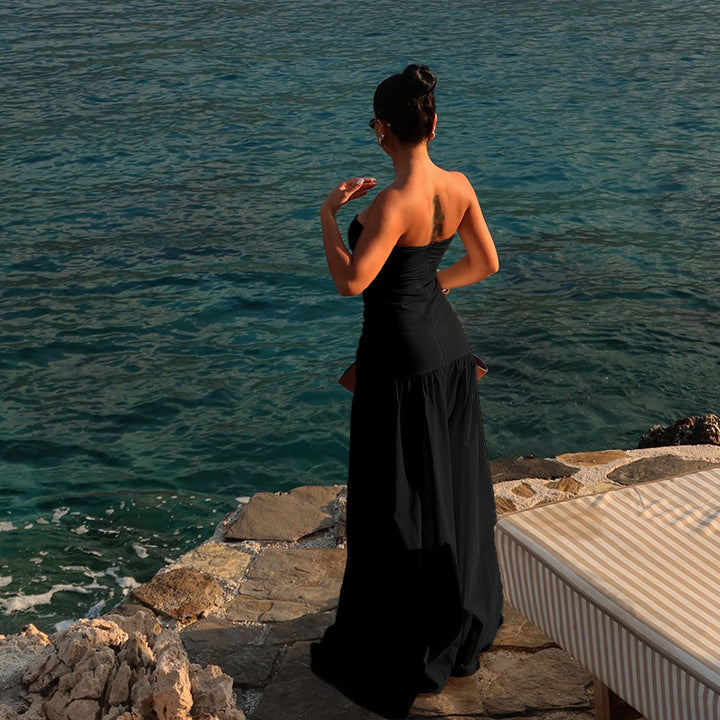 Damen Maxikleid mit gerafftem Oberteil und verspieltem Rock Drune