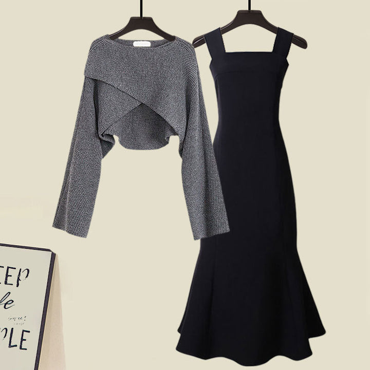Drune | Zweiteiliges Satz Aus Hochwertigem Kreuzstrickpullover und Fishtail Kleid