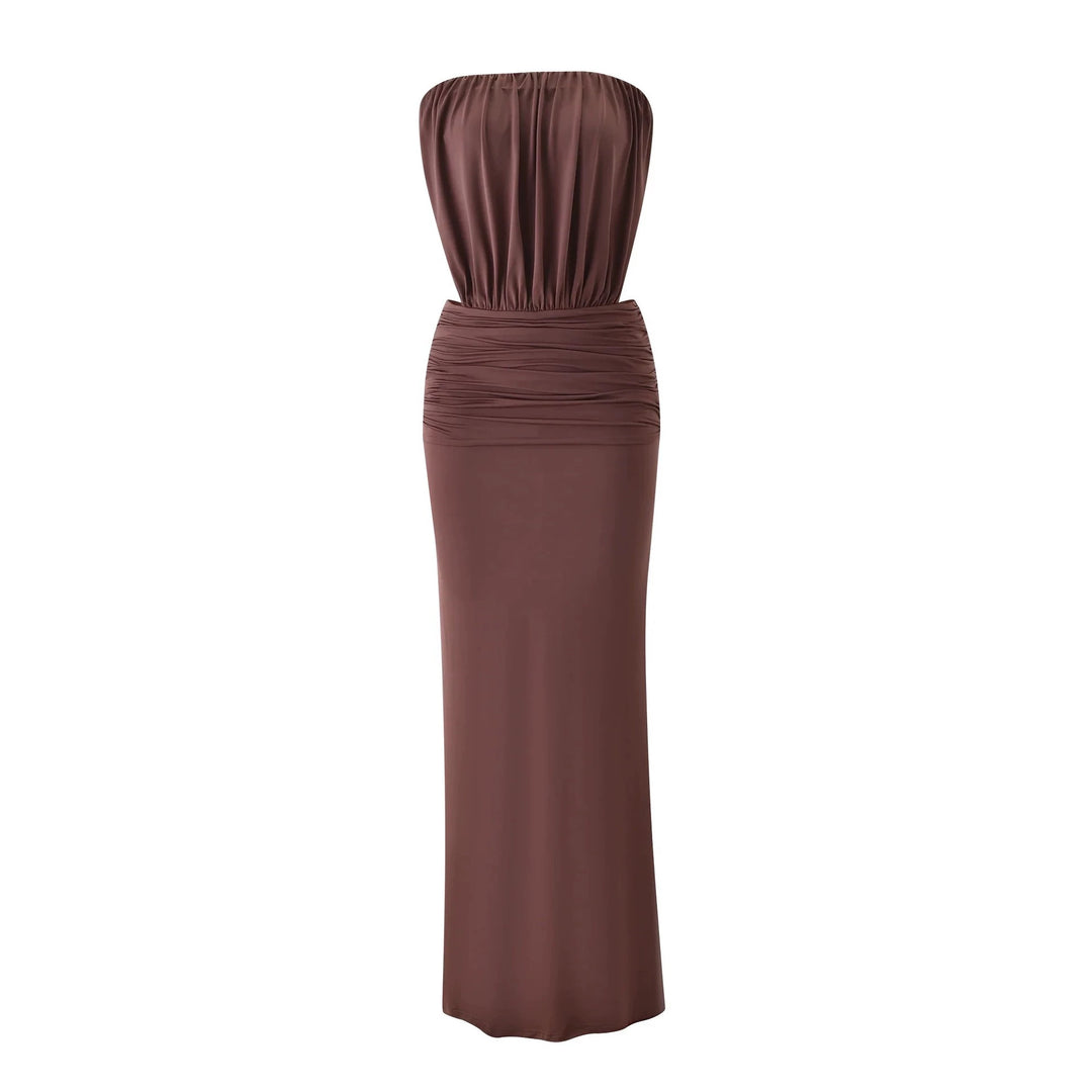 Damen Langes, figurbetontes Maxikleid mit gerafftem Oberteil Drune