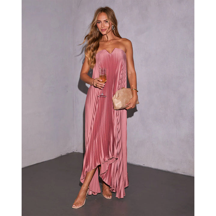 Damen Maxikleid mit plissiertem Oberteil und elegantem V-Ausschnitt Drune