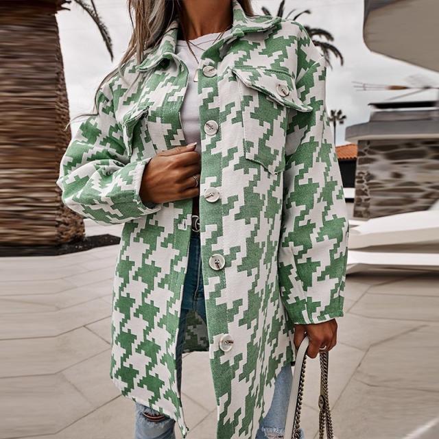 Damen Oversized Hemdjacke im modernen Hahnentritt-Design Drune