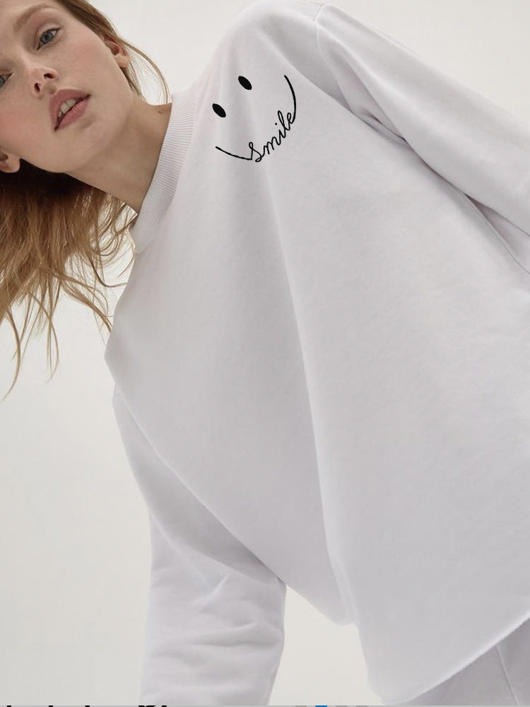 Damen lässiges Sweatshirt mit lächelndem Print Drune