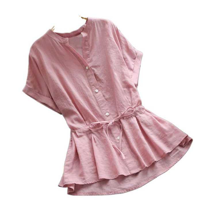 Damen Button-Up Tunika mit tailliertem Design und kurzen Ärmeln Drune