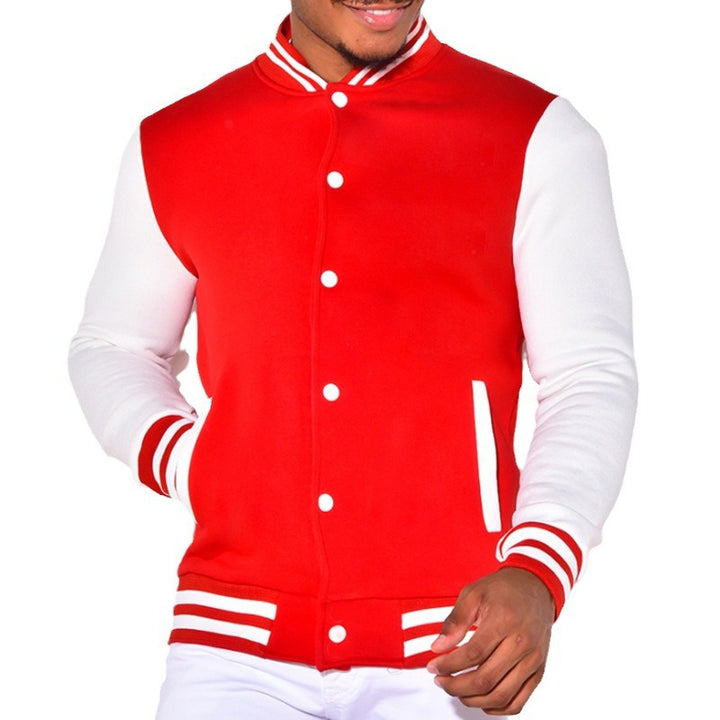 Herren sportliche Collegejacke mit kontrastierenden Ärmeln und Druckknöpfen Drune