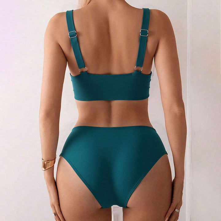 Damen Zweiteiliger Hochtaillierter Bikini-Set mit Wickeloberteil Drune